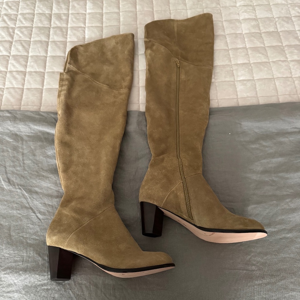 Corso Como Boots Womens Caramel Suede Over Knee Wood Heel